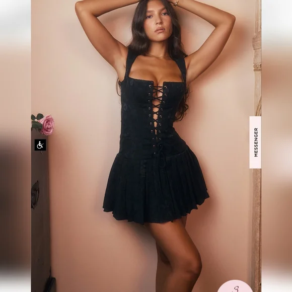 ***1 Left***House of CB Talia Black Pleated Mini Dress - Picture 3 of 16